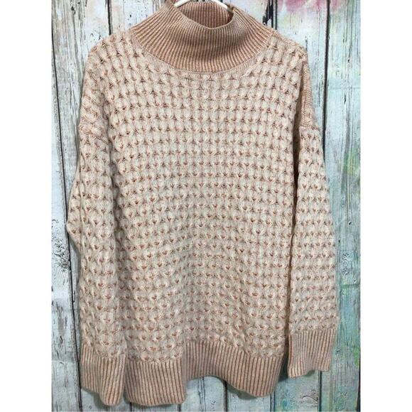 Knox Rose Cable Knit Turtleneck Sweater Orange Cream Size Medium - Picture 1 of 13